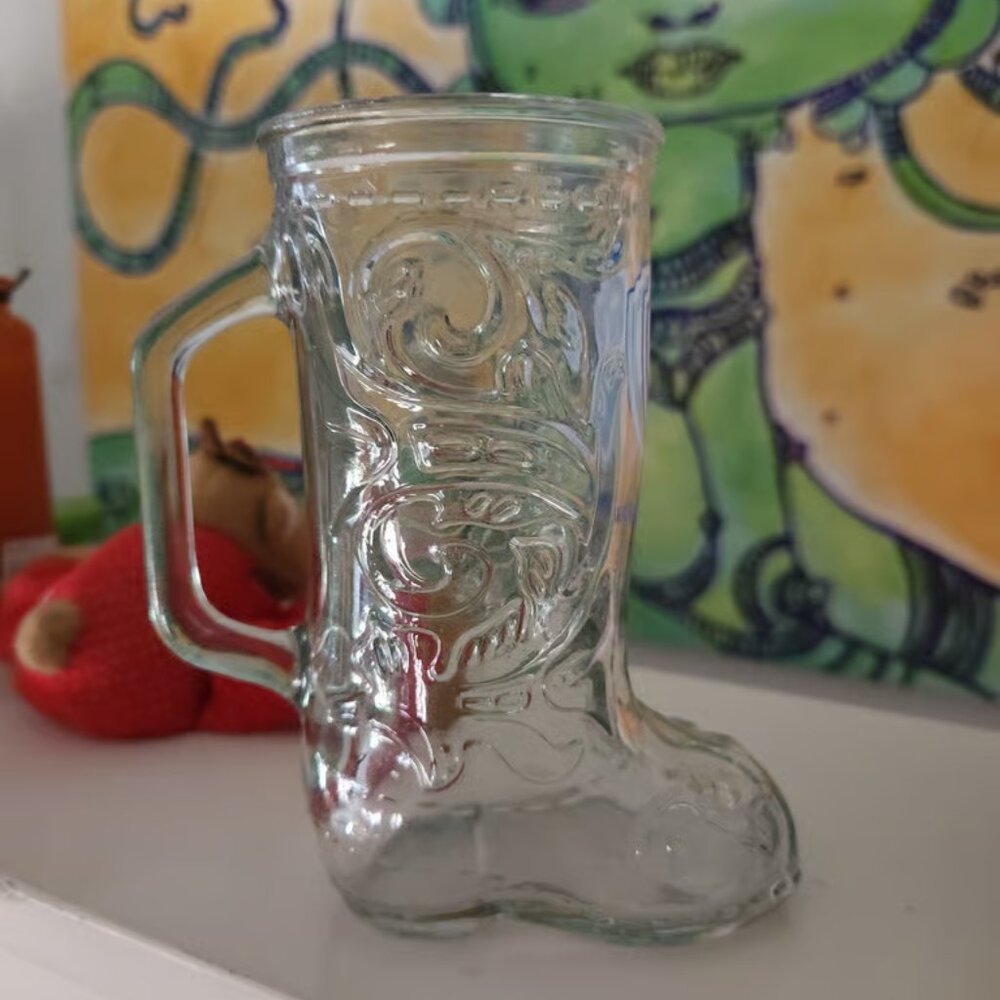 VINTAGE Warner Bros Cowboy Boot Clear Glass Beer Mug